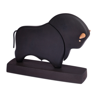 Escultura de madera - Escultura de toro de madera de olmo negro tallada a mano con base