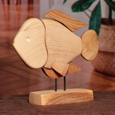 Escultura de madera - Escultura de madera de tilo con temática de peces tallada a mano en tono natural