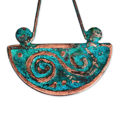 Copper dangle earrings, 'Swirl Touch' - Traditional Oxidized Copper Dangle Earrings from Armenia