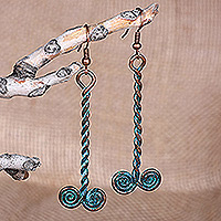 Copper dangle earrings, 'Spiral Allure' - Torsade and Spiral-Themed Oxidized Copper Dangle Earrings