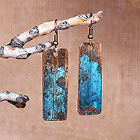 Ohrhänger aus Kupfer, „Bohemian Aqua“ – Ohrhänger aus Kupfer mit oxidiertem Finish und Messinghaken