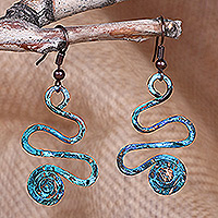 Copper dangle earrings, 'Whirlwind Splendor' - Spiral-Themed Copper Dangle Earrings with Oxidized Finish