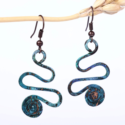 Copper dangle earrings, 'Whirlwind Splendor' - Spiral-Themed Copper Dangle Earrings with Oxidized Finish
