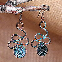 Copper dangle earrings, 'Swirlscape' - Oxidized Copper Dangle Earrings with Spiral Motif