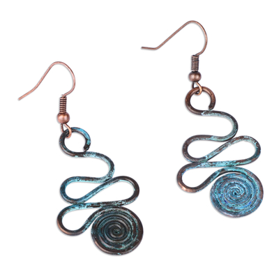 Copper dangle earrings, 'Swirlscape' - Oxidized Copper Dangle Earrings with Spiral Motif