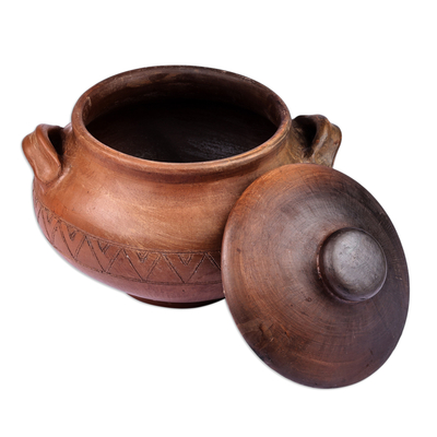 Terracotta decorative jar, 'Natural Splendor' - Brown Terracotta Decorative Jar with Lid Handmade in Armenia