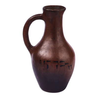 Terracotta decorative vase, 'Bezoar Goat II' - Terracotta Decorative Pitcher Vase with Bezoar Goat Motif