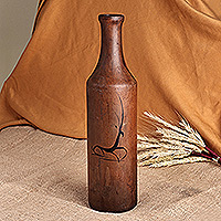 Terracotta decorative vase, 'Bezoar Goat' - Terracotta Decorative Vase with Armenian Bezoar Goat Motif