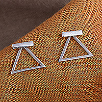 Sterling silver button earrings, 'Heavenly Ararat' - Geometric Minimalist Sterling Silver Button Earrings