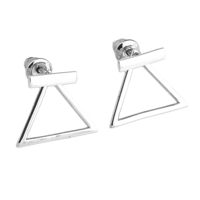 Sterling silver button earrings, 'Heavenly Ararat' - Geometric Minimalist Sterling Silver Button Earrings