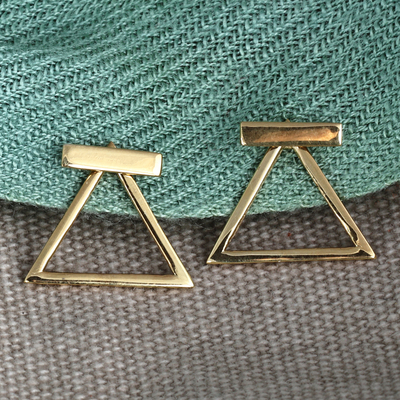 Gold-plated button earrings, 'Divine Ararat' - Minimalist Gold-Plated Sterling Silver Button Earrings