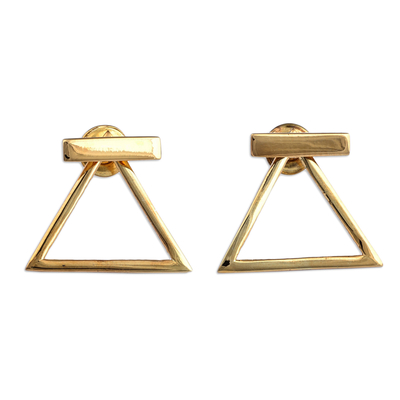 Gold-plated button earrings, 'Divine Ararat' - Minimalist Gold-Plated Sterling Silver Button Earrings