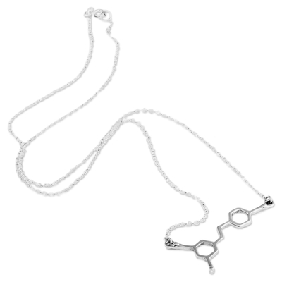 Collar colgante de plata esterlina - Collar con colgante de plata de ley con molécula de vino geométrica