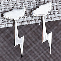 Sterling silver ear jacket earrings, 'Style Thunder' - Nature-Themed Bolt Sterling Silver Ear Jacket Earrings