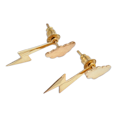 Pendientes tipo ear jacket bañados en oro - Pendientes tipo ear jacket bañados en oro con forma de perno y temática de la naturaleza
