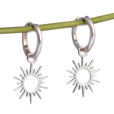 Sterling silver dangle earrings, 'Summer Shine' - Sun-Themed Sterling Silver Hoop Dangle Earrings from Armenia