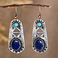 Ohrhänger aus Lapislazuli und Türkis, „Magic Lake“ – Ohrhänger aus oxidiertem Lapislazuli-Türkis aus 925er Silber