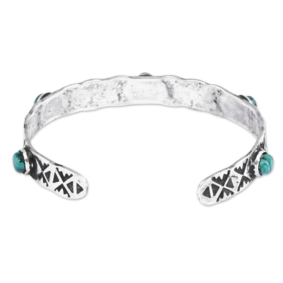 Malachite cuff bracelet, 'Traveler's Blessing' - Oxidized Classic Sterling Silver and Malachite Cuff Bracelet
