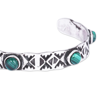 Malachite cuff bracelet, 'Traveler's Blessing' - Oxidized Classic Sterling Silver and Malachite Cuff Bracelet
