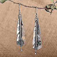 Onyx dangle earrings, 'Plumage of the Serene' - Polished Feather-Shaped Green Onyx Dangle Earrings