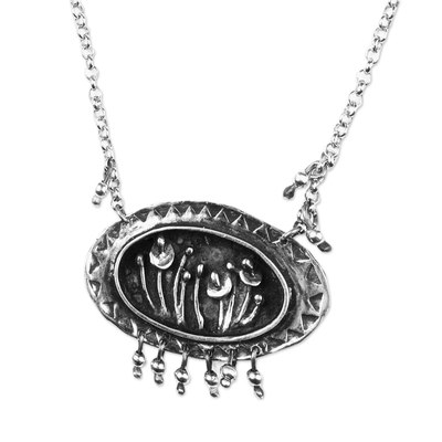 Sterling silver pendant necklace, 'Spring Portrait' - Antique Sterling Silver Pendant Necklace with Floral Motif