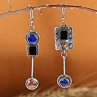 Multi-gemstone dangle earrings, 'Aesthetic Sense' - Contemporary Sterling Silver Multi-Gemstone Dangle Earrings