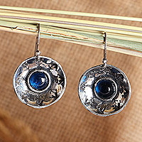 Sterling silver dangle earrings, 'Armenian Wonders' - Sterling Silver Blue Synthetic Sapphire Dangle Earrings