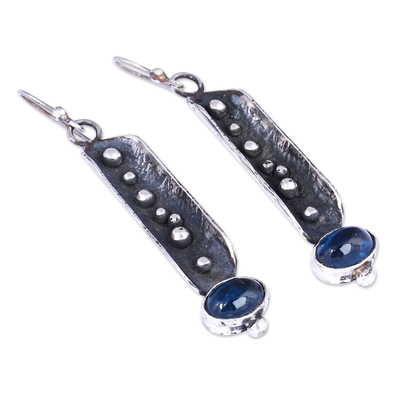 Sterling silver dangle earrings, 'Magical Fruits' - Traditional Oxidized Synthetic Sapphire Dangle Earrings