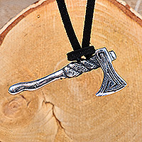 Men's sterling silver pendant necklace, 'Axe' - Men's Axe-Shaped Sterling Silver Pendant Necklace