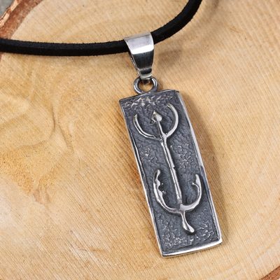 Sterling silver pendant necklace, 'Signs of Courage' - Men's Bull Petroglyph Sterling Silver Pendant Necklace