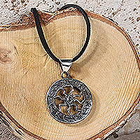 Sterling silver pendant necklace, 'Solar Emblem' - Sun-Themed Round Sterling Silver Pendant Necklace