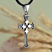 Men's sterling silver pendant necklace, 'My Cross' - Men's Cross Sterling Silver Pendant Necklace from Armenia