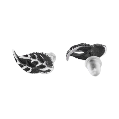 Sterling silver stud earrings, 'Ancient Foliage' - Oxidized Leaf-Shaped Sterling Silver Stud Earrings