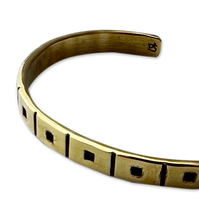 Brass cuff bracelet, 'Dawn Squares' - Polished Square-Patterned Brass Cuff Bracelet from Armenia