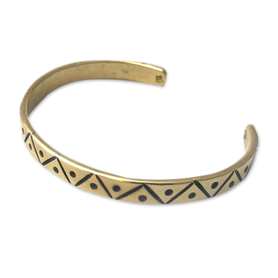 Brass cuff bracelet, 'Dawn Triangles' - Polished Triangle-Patterned Brass Cuff Bracelet from Armenia