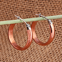 Pendientes de aro de cobre, 'Polished Elegance' - Pendientes de aro de cobre con acabado pulido de Armenia