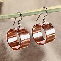Copper dangle earrings, 'Chic Cylinder' - Copper Cylinder Dangle Earrings with Sterling Silver Hooks