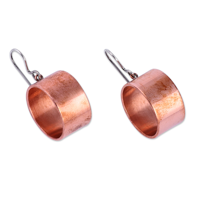 Pendientes colgantes de cobre - Pendientes colgantes cilíndricos de cobre con ganchos de plata de ley