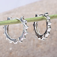 Sterling silver hoop earrings, 'Summer Me' - Sun-Themed Modern Sterling Silver Hoop Earrings from Armenia