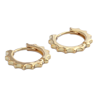 Gold-plated hoop earrings, 'Glorious Summer Me' - Sun-Themed Modern Gold-Plated Hoop Earrings from Armenia