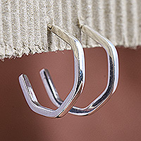Sterling silver half-hoop earrings, 'Geometric Minimalism' - Geometric Minimalist Sterling Silver Half-Hoop Earrings