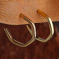 Gold-plated half-hoop earrings, 'Triumphant Minimalism' - Geometric Minimalist Gold-Plated Half-Hoop Earrings