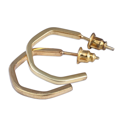 Gold-plated half-hoop earrings, 'Triumphant Minimalism' - Geometric Minimalist Gold-Plated Half-Hoop Earrings