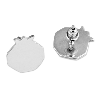 Sterling silver button earrings, 'Geometric Passion' - Geometric Pomegranate-Shaped Sterling Silver Button Earrings