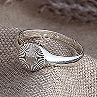 Sterling silver signet ring, 'Summertime Bliss' - Sun-Inspired Polished Sterling Silver Signet Ring
