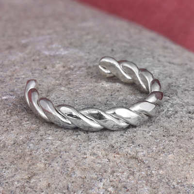 Sterling silver ear cuff, 'One Blessing' - Polished Rope-Shaped Sterling Silver Ear Cuff from Armenia