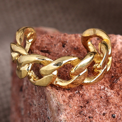 Gold-plated ear cuff, 'Cuban Chain' - Cable Chain-Shaped Gold-Plated Ear Cuff from Armenia