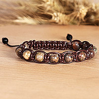 Men's agate beaded bracelet, 'Mystic Hero' - Men's Adjustable Leather and Agate Beaded Bracelet