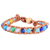 Leather-accented agate beaded bracelet, 'Summery Colors' - Multicolor Agate Beaded Bracelet with Brown Leather Accents