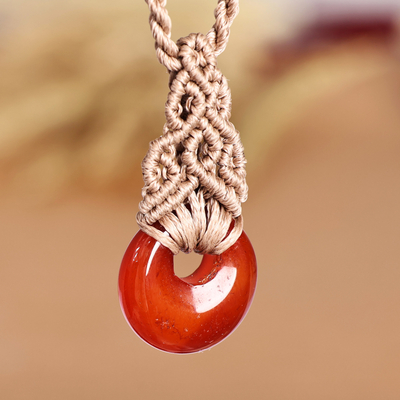 Quartz macrame pendant necklace, 'Unmatched Beauty' - Adjustable Macrame Necklace with Quartz Pendant from Armenia